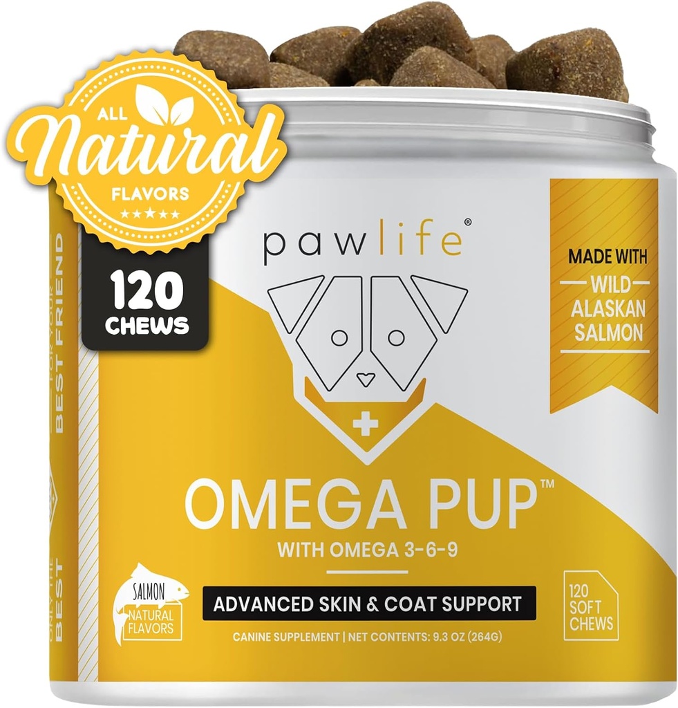Šunų žuvų taukų papildai - 120 Omega 3 Žuvies taukai šunų vitaminai, Veterinarų formuluotas Itching Relief šunims, Natural Omega 3 Žuvies aliejus šunims, šunų odos ir cukranendrių papildas (lašišos skonio)