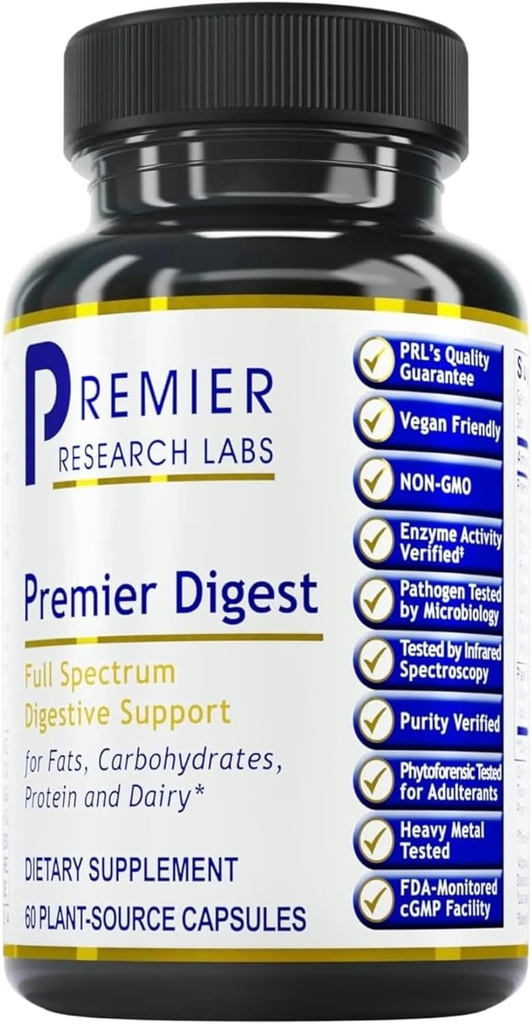 Premier Research Labs Active Digestive Enzymes with Probiotic and Prebiotics - Promotes Full-Spectrum Digestive Support - with Amylase, Protease & Lipase, 60 Plant-Sourced Capsules