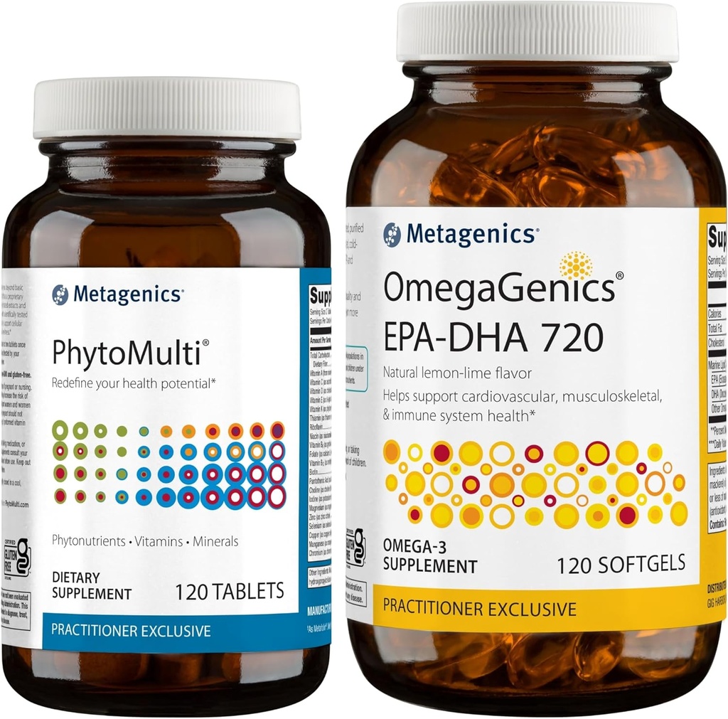 Metagenics Bundle - PhytoMulti Without Iron & OmegaGenics EPA-DHA 720-120 Tablets of PhytoMulti for Overall Health - 120 Softgels of EPA-DHA 720 for Heart, Musculoskeletal & Immune System Health*
