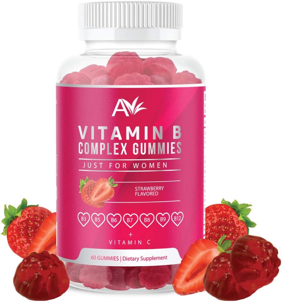 Avilana Vitaminas B kompleksas Tik moterims Vegan Gummies su vitaminu B12, B7 (Biotinas), B6, B3 (Niacinas), B5, B6, B8, B9 (Folatų) s, Energetika ir sveika imuninė sistema (1 rinkinys)