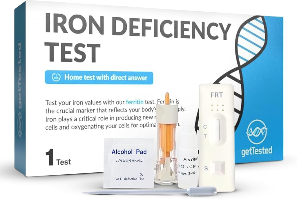 getTested Iron Deficiency Test Kit – at Home Blood Test for Anemia with Fast Results – Fingerprick Sample, No Lab Visit Needed – Clinically Validated Check for Low Iron Levels