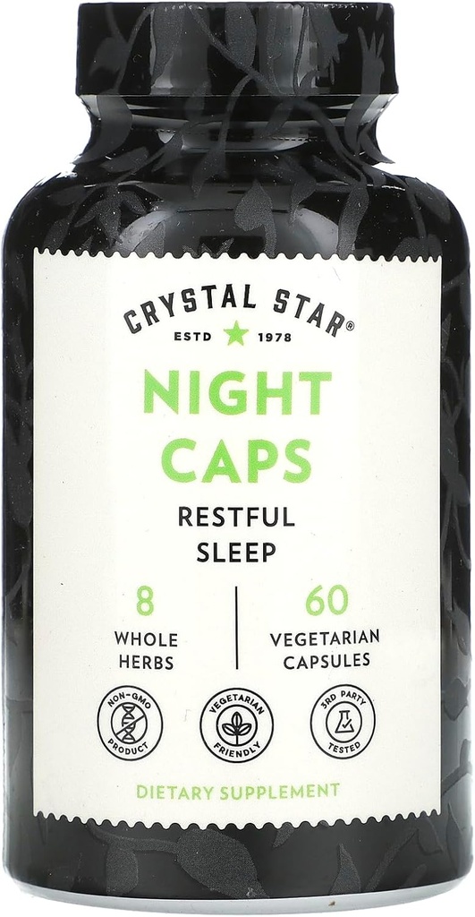 Crystal Star Night Caps Natural Sleep Aid Addition (60 Capsules) - Žolinių non-Habit Formavimas - Valerijono šaknis, Kava & Passion Gėlių - Ne GMO