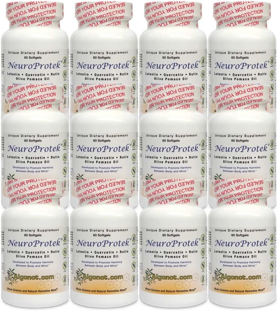 Algonot NeuroProtek 12 Pack: Tik liposominiai liuteolin produktai, naudojantys alyvuogių išspaudų aliejų. Liuteolin, Quercetin & Rutin derinys su alyvuogių išspaudų aliejumi (Sumažinta kaina Bandl)