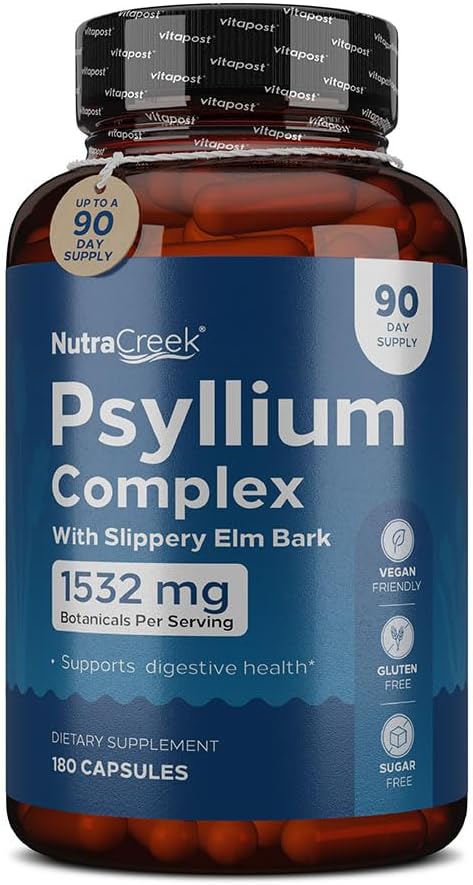 Psyllium Complex (Psyllium Husk Capsules) su Psyllium Powder, Slippery Elm & Ginger į Cleanse & Support Digistive System Health) 124; 180 Capsules