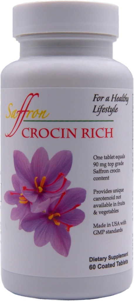 CROCIN RICH - 7,5 mg Crocin (Key Saffron Active) + Lutein & Zeaksantino Akių papildas - 124; Vizija, Makaronų & Tinklainės palaikymas - 124; Mėlyna šviesa ir akių slėgio apsauga - 124; Kliniškai studijuotas krocin - 60 tablečių
