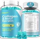 2 Pack Biotin Gummies with Collagen, Keratinas, Hialurono rūgštis, Vitaminas odai, Plaukų augimas, Vinys, Moterys Vyrai Suaugę vaikai - Blueberry Flavored, 120 Gummies