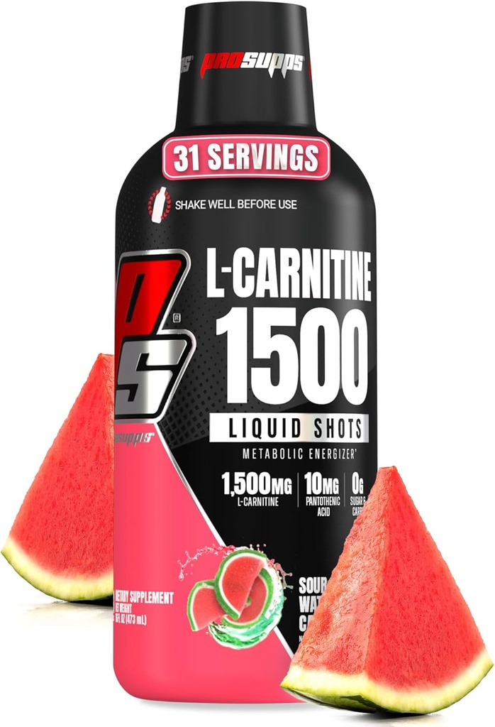 PROCOFS L-karnitinas skystas 1500, Stimulant- Nemokami skysti šachtos vyrams ir moterims - Švarus prieš darbo geriamas energijos, veiklos ir raumenų atkūrimo - No Sugar, No Carbs - 31 Paslaugos, Watermelon saldainiai