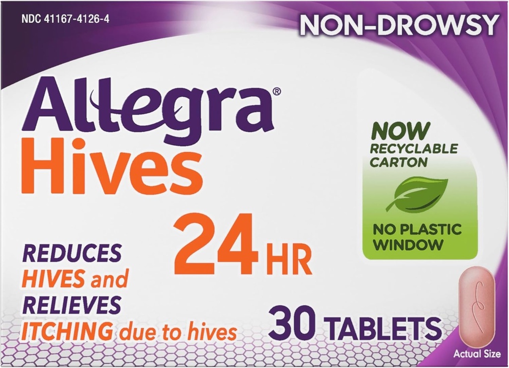 Allegra Hives Antihistamininis 24- valandą tabletės, ne Drowsy Avilys Sumažinti ir Itch Relief, 180 mg Fexofenadine HCI, 30-Count