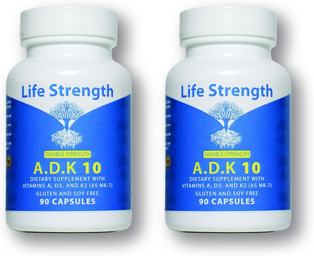 ADK 10 Priedas (180 Count) - Fizikui formuluoti vitaminai A1, D3 & K2 (kaip MK7) kaulų sveikatai - Imuninės sistemos palaikymas - Gluten Free, Soy Free, Non- GMO - 90 kapsulės