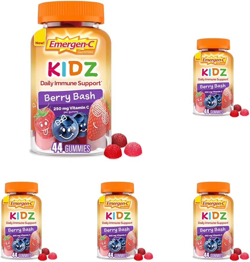 Emergen-C Kidz Daily Immune Support Dietary Supplements, Flavored Gummies with Vitamin C and B Vitamins for Immune Support, Berry Bash - 44 Count (Pack of 5)