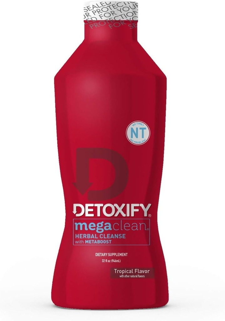 Detoksify - Mega Švarus NT žolė Cleanse - Tropical - 32 oz - Profesionaliai suformuluotas augalas Detox Drink - Patobulintas su MetaBoost pašalinimo reikia PreCleanse - Plius Sticker