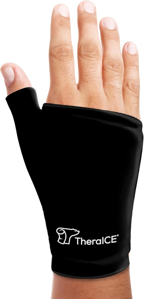 TheraICE Wrist Ice Pack Wrap Thumb Brace for Either Hand for Hot & Cold Therapy - Reusable Soft Gel Glove for Injuries, Carpal Tunnel, Arthritis, De Quervain's Tenosynovitis - Fits Most Women - S/M