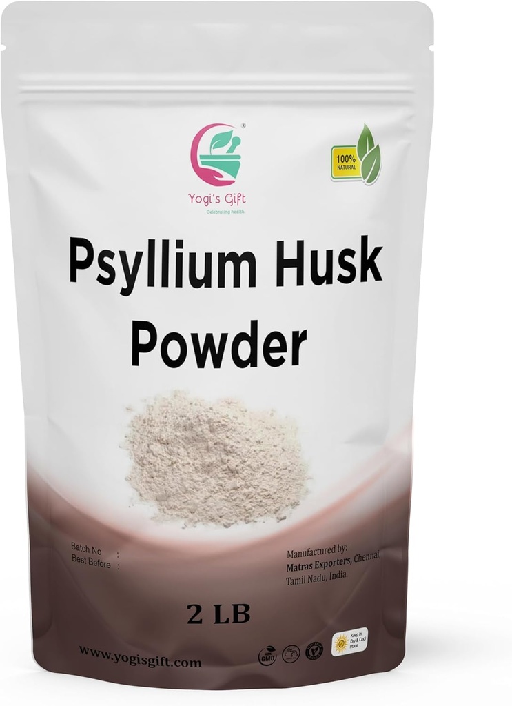 Psyllium Husk Powder 2 lb (32Oz) 98% Purity, Premium Quality, Use for Baking, Cooking and Beverages, 100% Natural Fine Ground, Non GMO by Yogi's Gift®