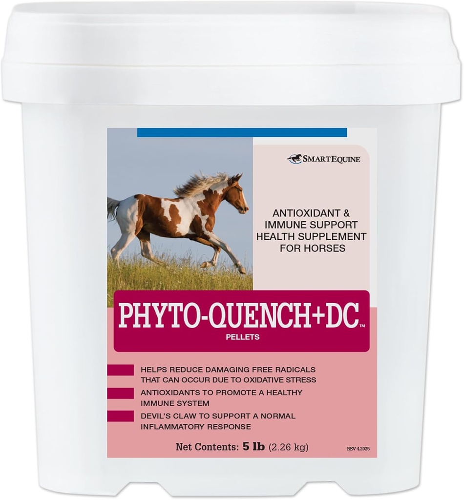 Phyto- Quench + DC ™ pellets ® 124; Visapusiška arklių imuninė parama su vitaminu E ir Plant-based Antioksidant Additive Horses ® 124; 5 lb Bucket