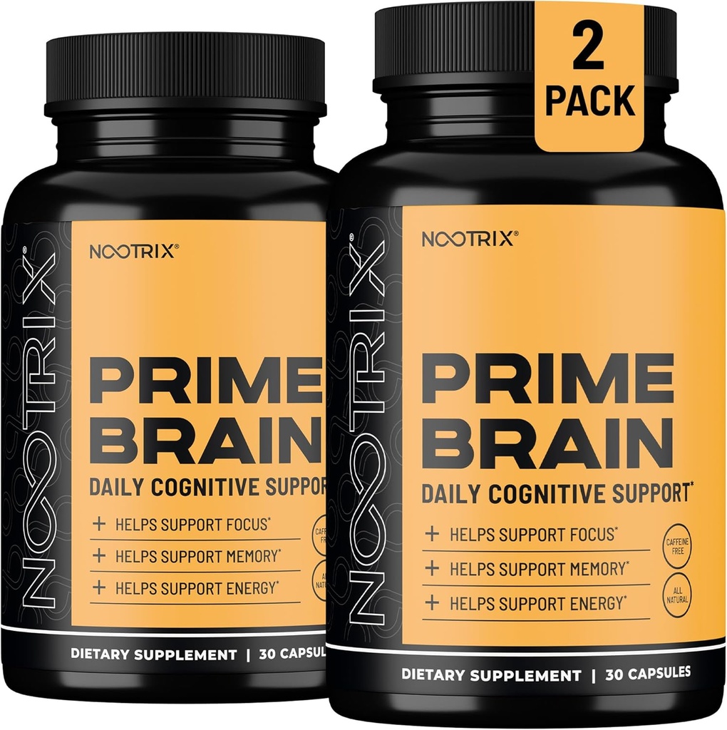 Nootrix Prime Brain Nootropic Supplement | Supports Memory, Mental Focus, Cognitive Health & Energy | Promotes Healthy Mood & Brain Function | Ginkgo Biloba, Lion's Mane & L Theanine | 60 Capsules