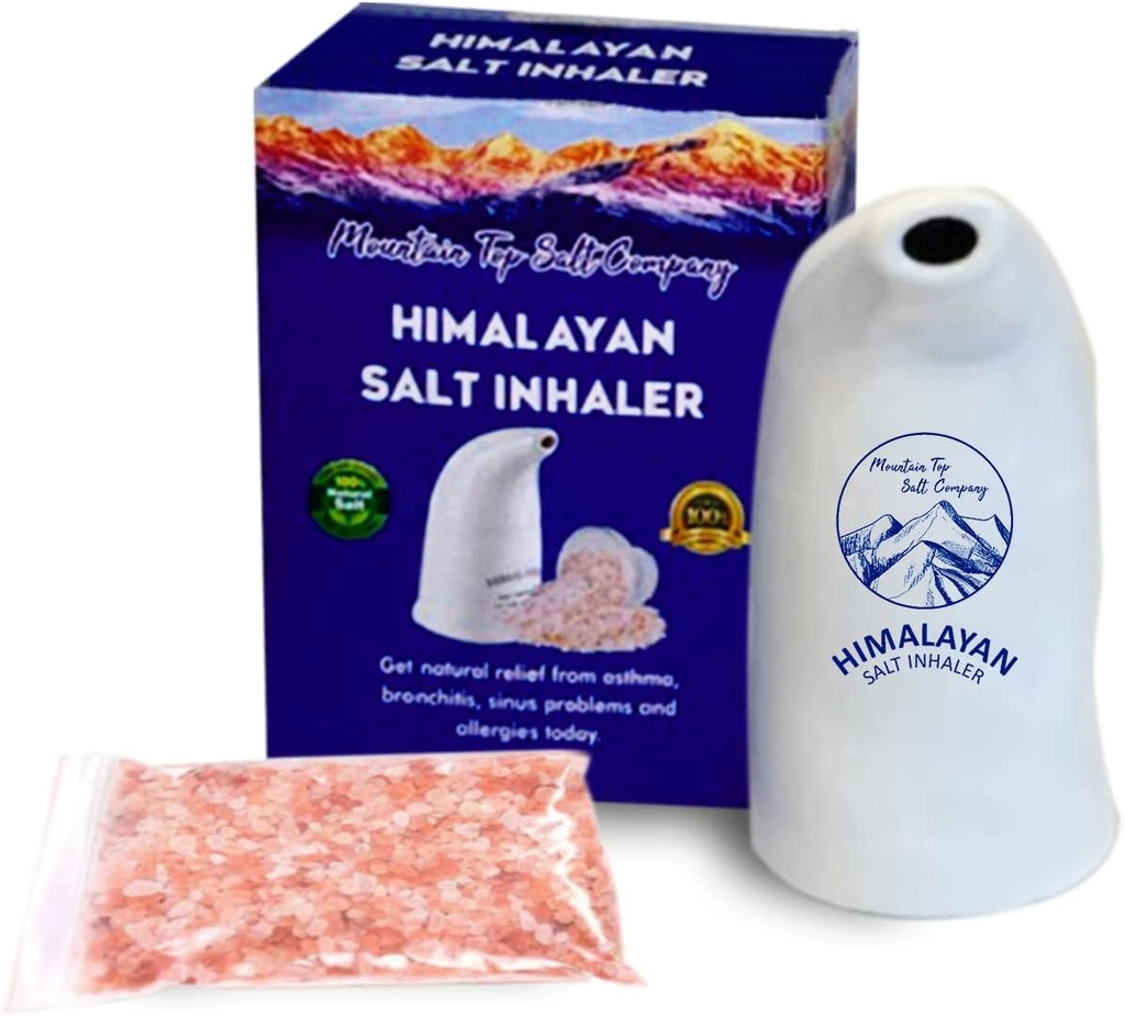 Keramika Himalayan Salt Inhaler su Himalayan Pink Crystal Salt - Puikus alergijai, astmos palengvinimui ir kitoms kvėpavimo sąlygoms - Rankinis ir nešiojamas