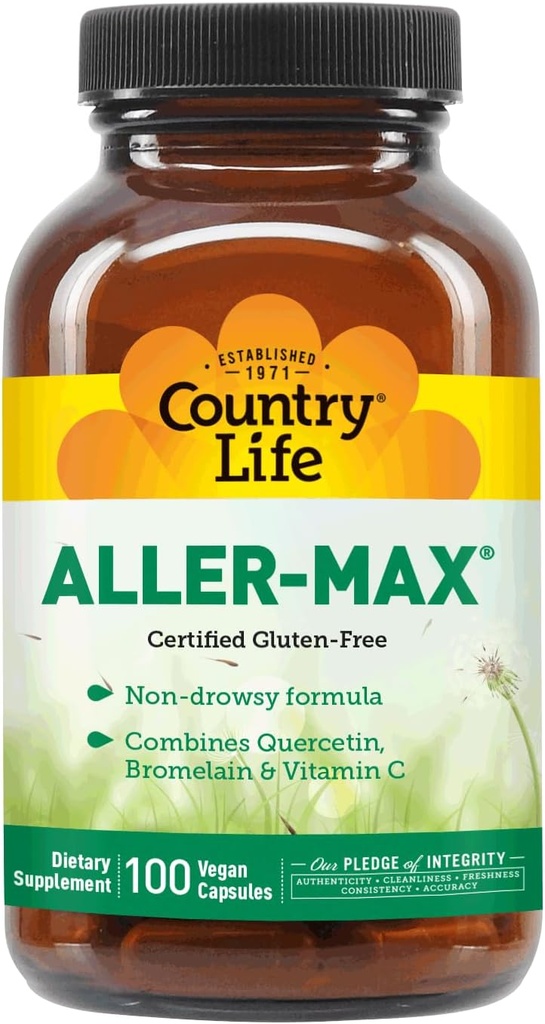 Country Life Aller- Max - Quercetin papildai su Bromelaino - Imuninė parama su vitaminu C, Cinkas, ir botanikos mišinys - Sertifikuotas Gluten- Free, Vegan (100 Skaičiavimas (pakuotėje 1))