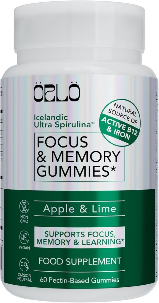 Orlo Focus & Memory Gummies - Nootropinis papildas suaugusiems su Lion 's Mane, L-Theanine, Fosfatidilserinas, Spirulina, Vitaminas B6 & B12 Metilkobalaminas (60 Gummies)