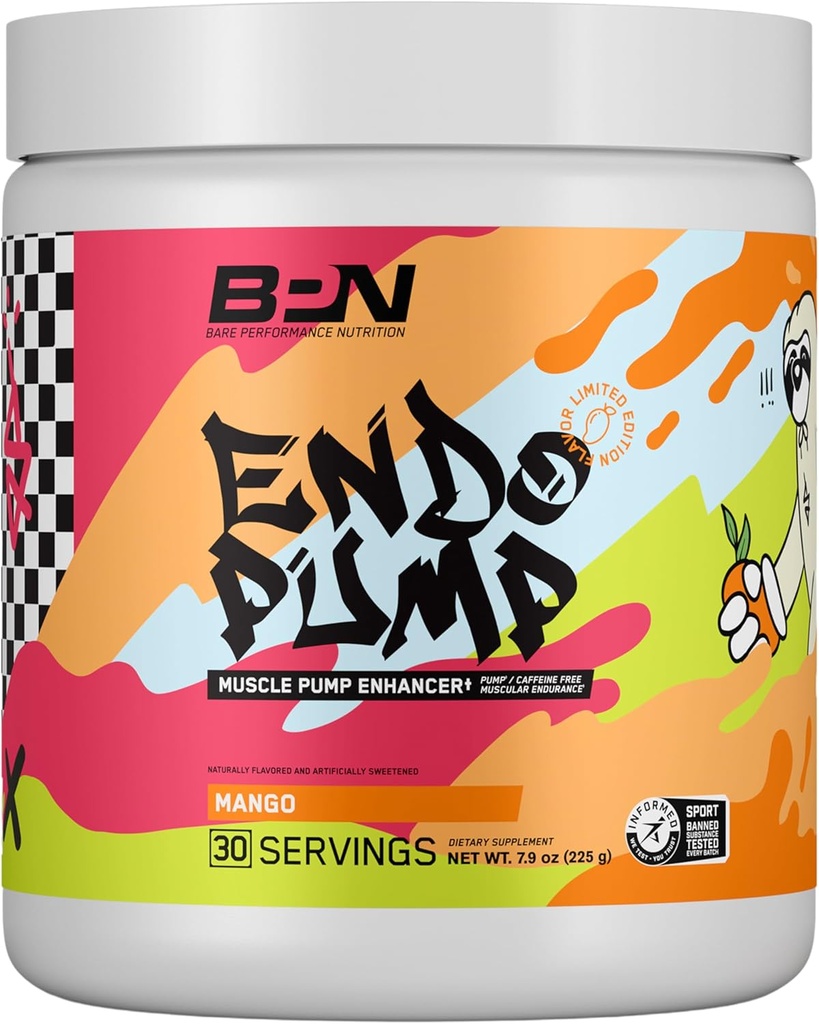 BARE PERFORMANCE NUTRITION, BPN EndoPump Pre-Workout Muscle Pump Enhancer w/L-Citrulline, Increased Blood Flow/Oxygen Transport to Muscles, 30 Servings, Mango