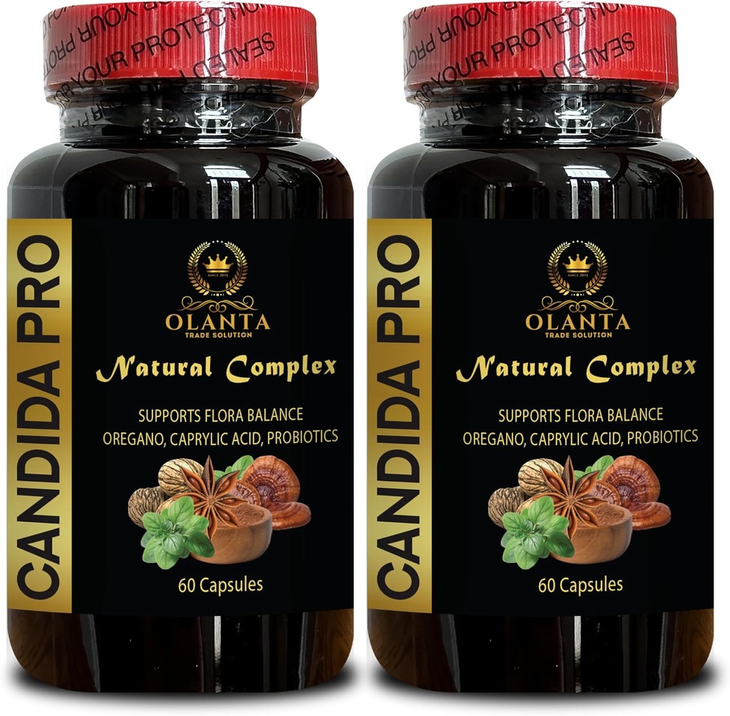 Candida PRO Natural Complex - caprylic Acid Supplement for Men, Enzyme Supplement to Support Balanced Candida, Natural Herbs for Intestinal Detox - 2 Bottles 120 Capsules