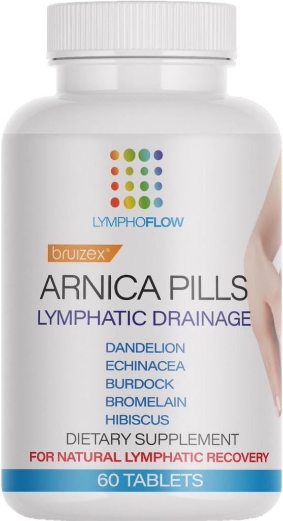 Bruizex Arnica piliulės po operacijos Atstatymas dėl mėlynės, patinimas ir limfinė drena, Lipedema, Limfedema & BBL, fibrozės gydymas, Naudojimas su Masssager įrankis, Masažo aliejus ir lipoputos, 60 tablečių