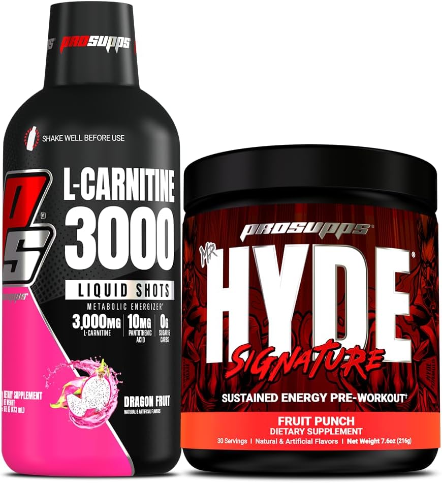 PROCOFS L- Carnitine 3000 Stimulant nemokamai skysti šachtos (drakonas vaisių) ir p. Hyde parašo serija Pre-Workout energijos milteliai gerti (vaisių punch) Bandl
