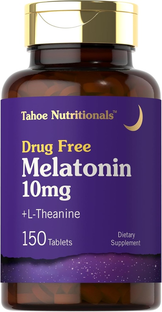 Tahoe Nutritionals Melatonin 10mg | 150 Tablets | with L theanine | Vegetarian, Non-GMO, Gluten Free Supplement