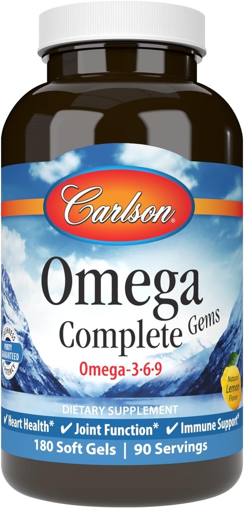 Carlson - Omega pilnas brangakmeniai, Omega- 3- 6- 9, Laukiniai Caught, Nuolat Skurdus, Širdies sveikata, Bendra funkcija & Imuninė parama, 180 Softgels