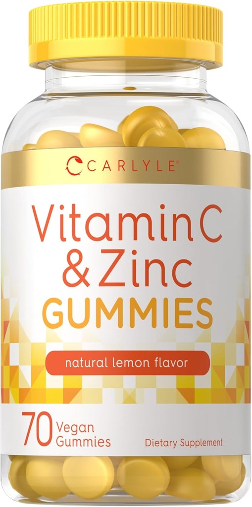 Carlyle Vitaminų C ir Cinko Gummies ® 124; 70 Grafas ® 124; Lemon Squarator ® 124; Vegan, Non- GMO, ir Gluten Free Priedas