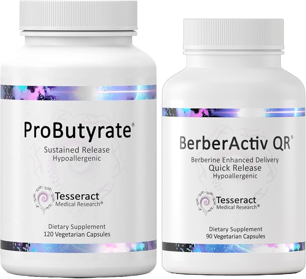 Optimal Gut & Immune Support, ProButyrate Butyric Acid Complex Gut Health Addition (120 kapsulių) ir BerberActive- QR Berberine Immune Support Addition (90 kapsulių) Bundle, Hypoalergeninė Formulė