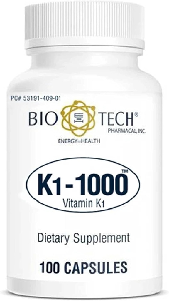 Biotechnologijos vaistinė medžiaga K1- 1000 (vitaminas K1) 100 kapsulių - 3 pakuotėje