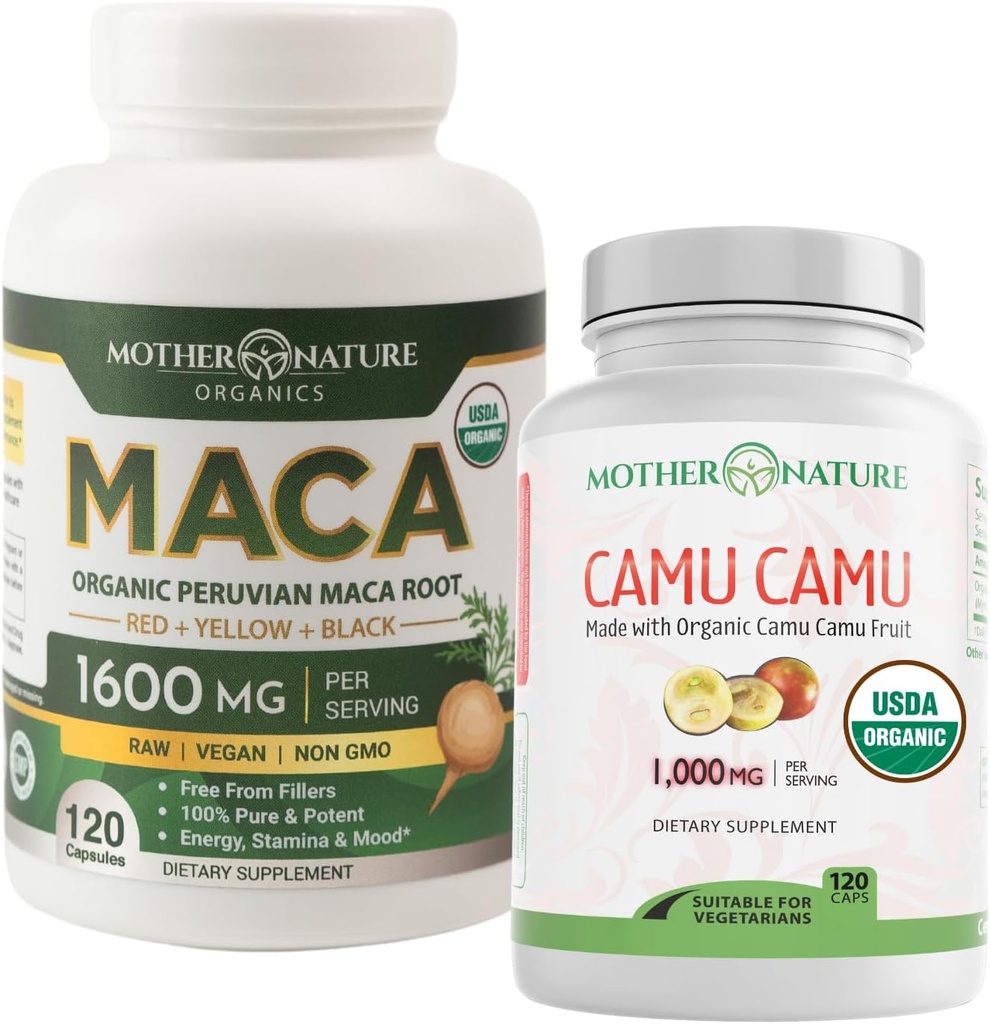 Organinis vitaminas C + Maca Root Capsules - Natūrali energija ir imuninė parama