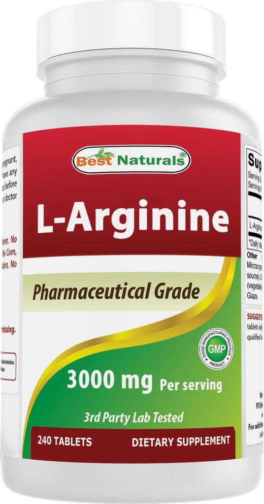 Geriausi Naturals L- Argininas 3000mg per Serving - 240 tablečių - Farmacijos laipsnis - Non- GMO & Gluten Free - Pagaminta JAV