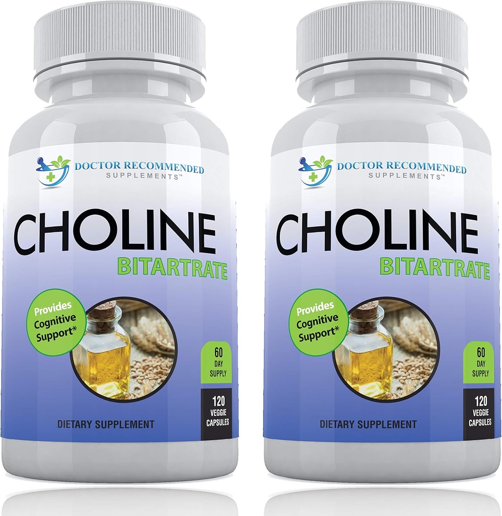 Premium Choline - 500 mg - 120 Veggie kapsulių - Palaiko pažintinę sveikatą, atmintį ir daugiau - 2 Pack