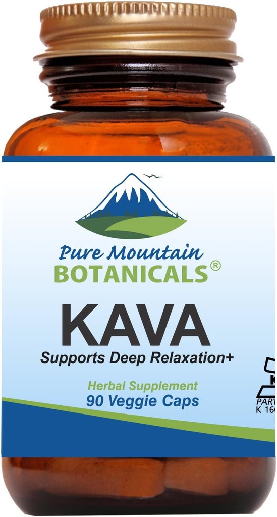 Pure Mountain Botanicals Kava Kava Kapsules - 90 Kosher Vegan Caps su 400mg Wild Vanuatu Kava šaknų ekstraktu