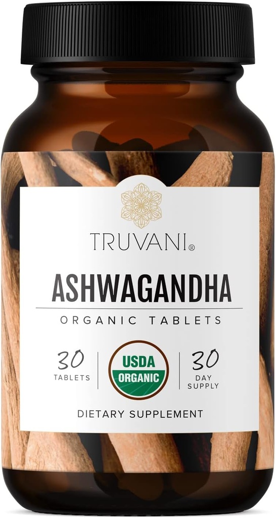 Truvani Organic Ashwagandha | Daily Energy, Positive Mood Support, Supports Brain Health | Supports Muscle Growth and Endurance | Healthy Sleep Support | Non-GMO | 30 Day Supply