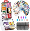 14 Grids Travel Pill Organizatorius Dėžutė su 415- PK Medicina Pavadinimas Labels - Pocket Daily Pharmacy Case Container Kit - Kelionių vaistų laikiklis Žuvies aliejus Vitaminas papildas Saugojimo -Išvalyti Pilka