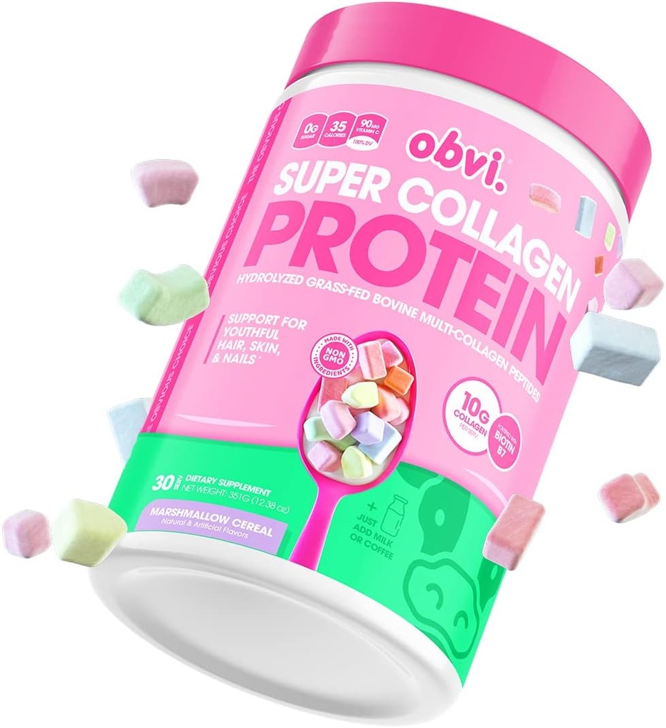 Obvi Collagen Peptides, baltymų milteliai, Keto, Gluten ir pieno nemokamai, hidrolizuotas Gras- Fed galvijų kolagenas Peptides, Palaiko Gut Health, sveiki plaukai, oda, nagų (30 Servings) (Marshmlet Cereal)