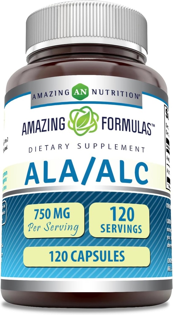 Amazonės formulės ALA / ALC (Alpha Lipoic Acid / Acetil L- Carnitine) Additive 124; 750 Mg per Serving (Alfa Lipoic Acid / Acid L- Carnitine) supplementary 124; Capsules (Capsules ® 124; Non-GMO ® 124; Gluten- Free) 124; Pagaminta JAV (1 Pack, 120 Count)