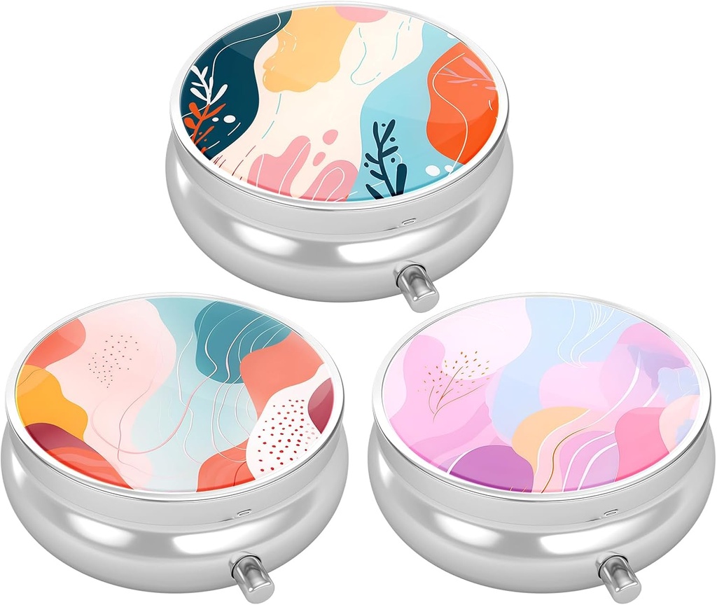 3 Pack Pill Box, Small Pill Case for Purse & Pocket, Cute Travel Medicine Organizatorius, Nešiojamasis Medicinos Konteineris Hold Vitaminai, Medikamentai, Žuvies aliejus ir papildai, Menas Stilius Pattern