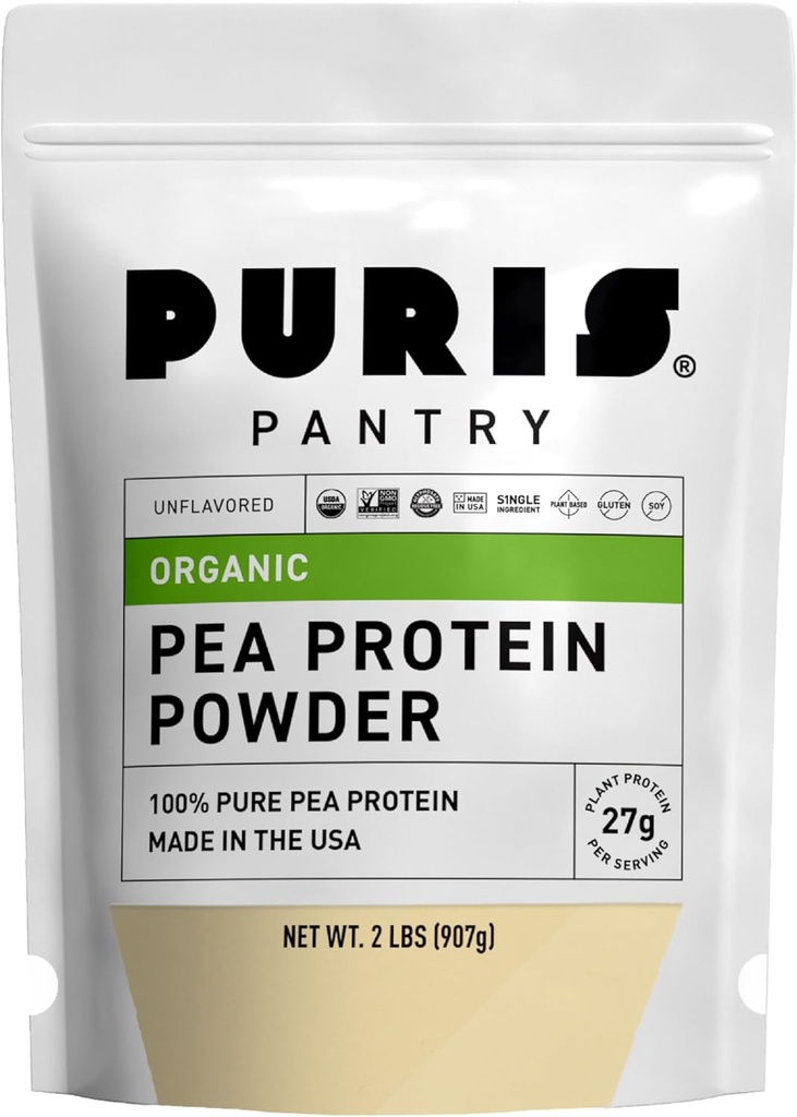 PURIS Organic Pea proteino milteliai - USDA Organic Vegan proteinas 124; 27g Augalinis baltymas vienam sergamumui 124; Ne GMO laisvojo gluteno124; Švari etiketė ® 124; Sklandytoji skonio medžiaga 124; Idealiai tinka Shakes, Smoothes, Kepimo 124; 2 lb