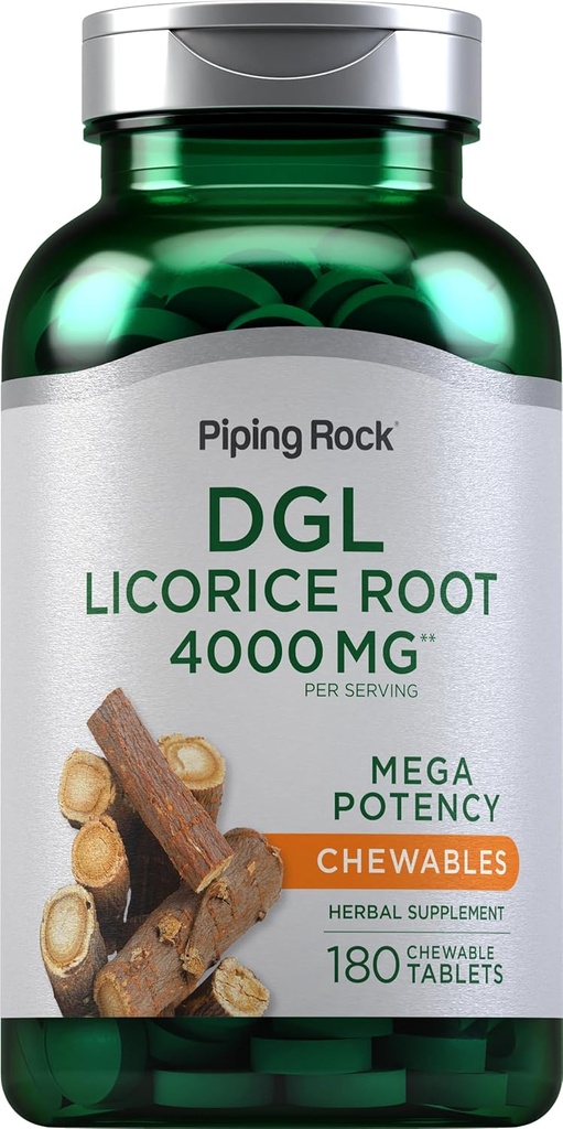 Pipecing Rock DGL Licorice Chewable Tablets 4000mg Ş124; 180 Grafas ® 124; Mega Galency Deglycyrrhizined ® 124; Žolinių ekstraktas Priedas ® 124; Vegetarian, Non-GMO