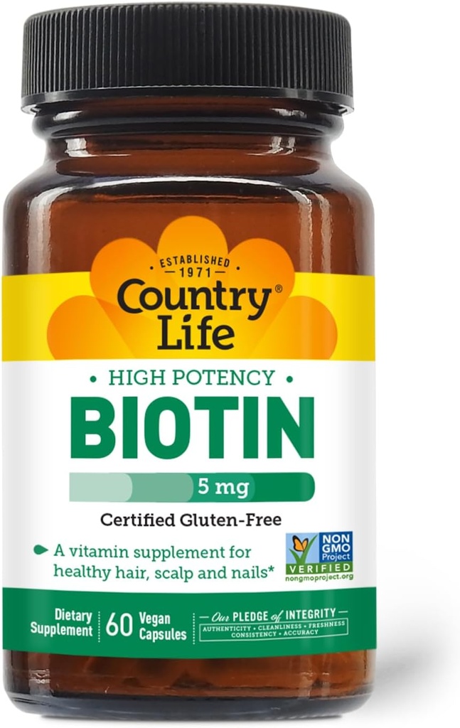 Country Life - Biotin High potency, 5 mg - 60 Vegan Capsules