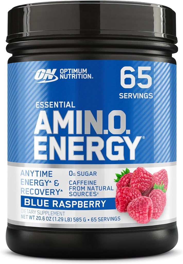 Optimum Nutrition Amino Energy - Pre Worcout su žalia arbata, BCAA, Amino rūgštys, Keto Friendly, Žalioji kavos ekstraktas, Energijos milteliai - Mėlyna aviečių, 65 Paslaugos (Pakavimo gegužės Vary)