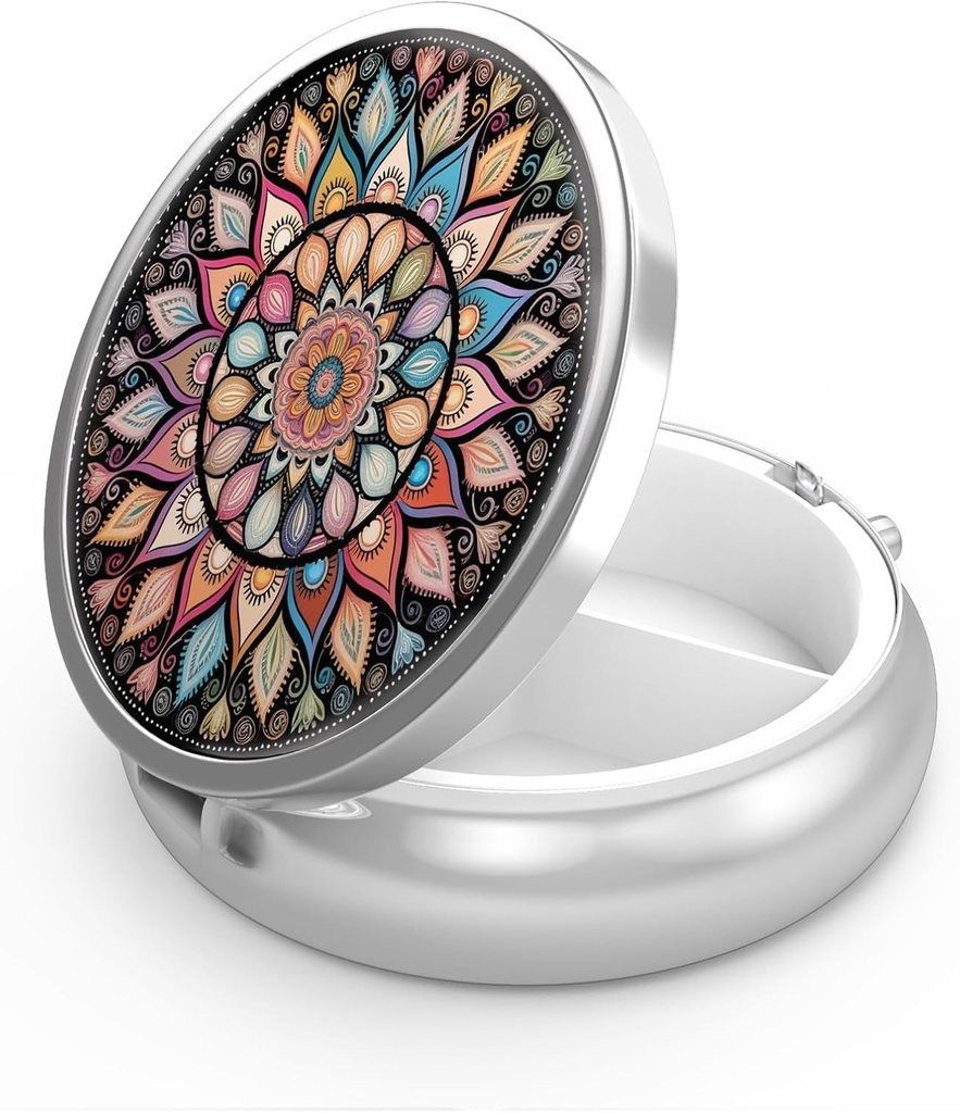 Pill Box 3 Community Small Pill Case, Nešiojamas kišenėje arba Purse Pill Organizatorius Pill Container laikiklis Hold Vitaminai, Vaistika, Žuvies aliejus ir papildai (Spalvinga Mandala)