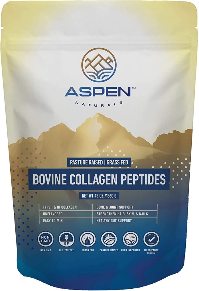 ASPEN NATURALS Žolė šeriami galvijų kolagenas Peptides milteliai 3lb - Kolagenas moterims, JAV Sourced iš USDA Patikrinti galvijų, Gluten Free, Paleo Friendly, Vandens Tirpumas, Kvapioji medžiaga, Lengvas Mišiniai