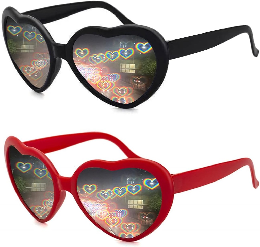 2 Pack Heart Shaped Difference Glasai moterims, Širdies efekto akiniai puikiai tinka Valentino dienos aksesuarai, Ravė Šalis, Vestuvių vakarėlis, Muzikinis vakaras, Fejerverkai.
