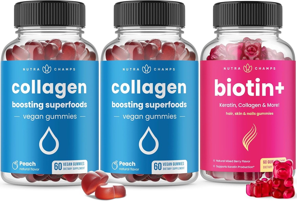 NutraChamps Complete Hair, Skin & Nails Bundle - Biotin, Collagen, Keratin & More