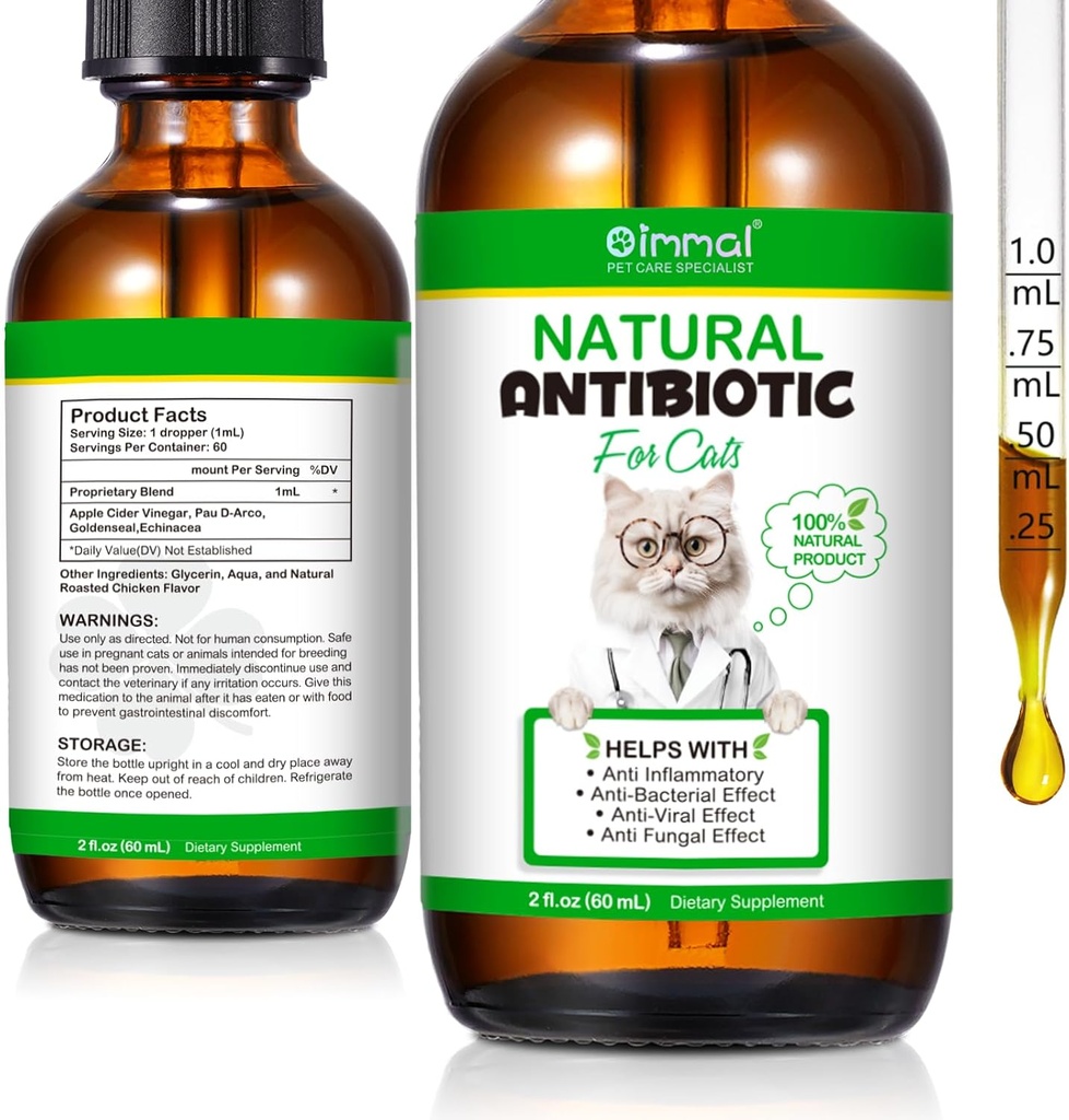 60ML Antibiotikai katėms, Premium Cat Antibiotikai Priedas, Katės Multivitaminas, Natūralus Antibiotikas katėms, Cat Antibiotikai Palaiko imuninę & Katės Alergija Relief-2 Fl Oz