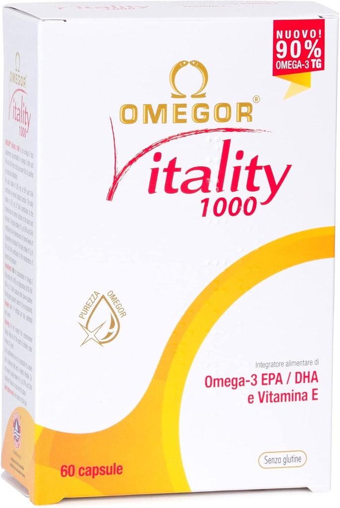 OMEGOR Omega 3 Žuvų taukų priedas IFOS Certified Vitality 1000 su 800mg EPA ir DHA vienoje kapsulėje - No Fishy Aftersymue, Non-GMO (60 Softgels)